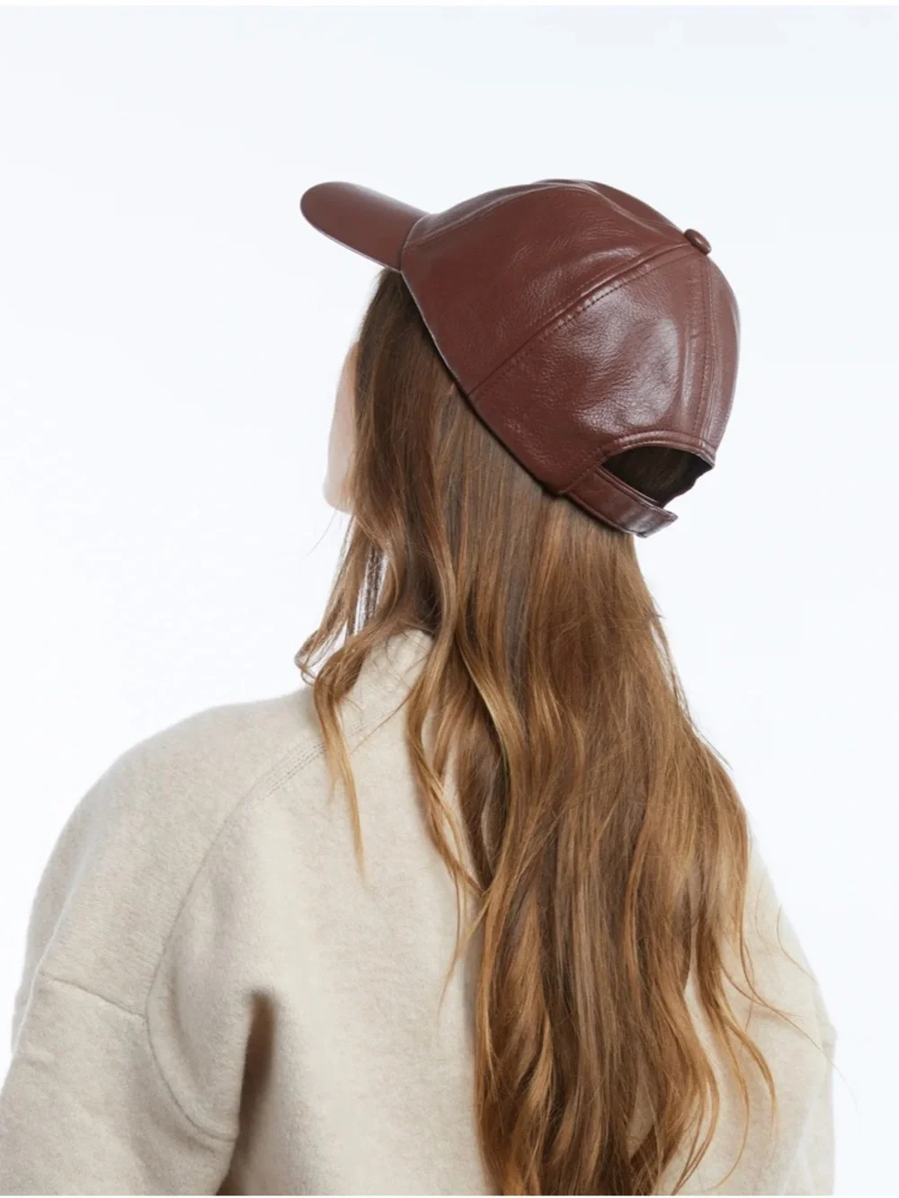 Anthropologie Brown Faux Leather Baseball Cap